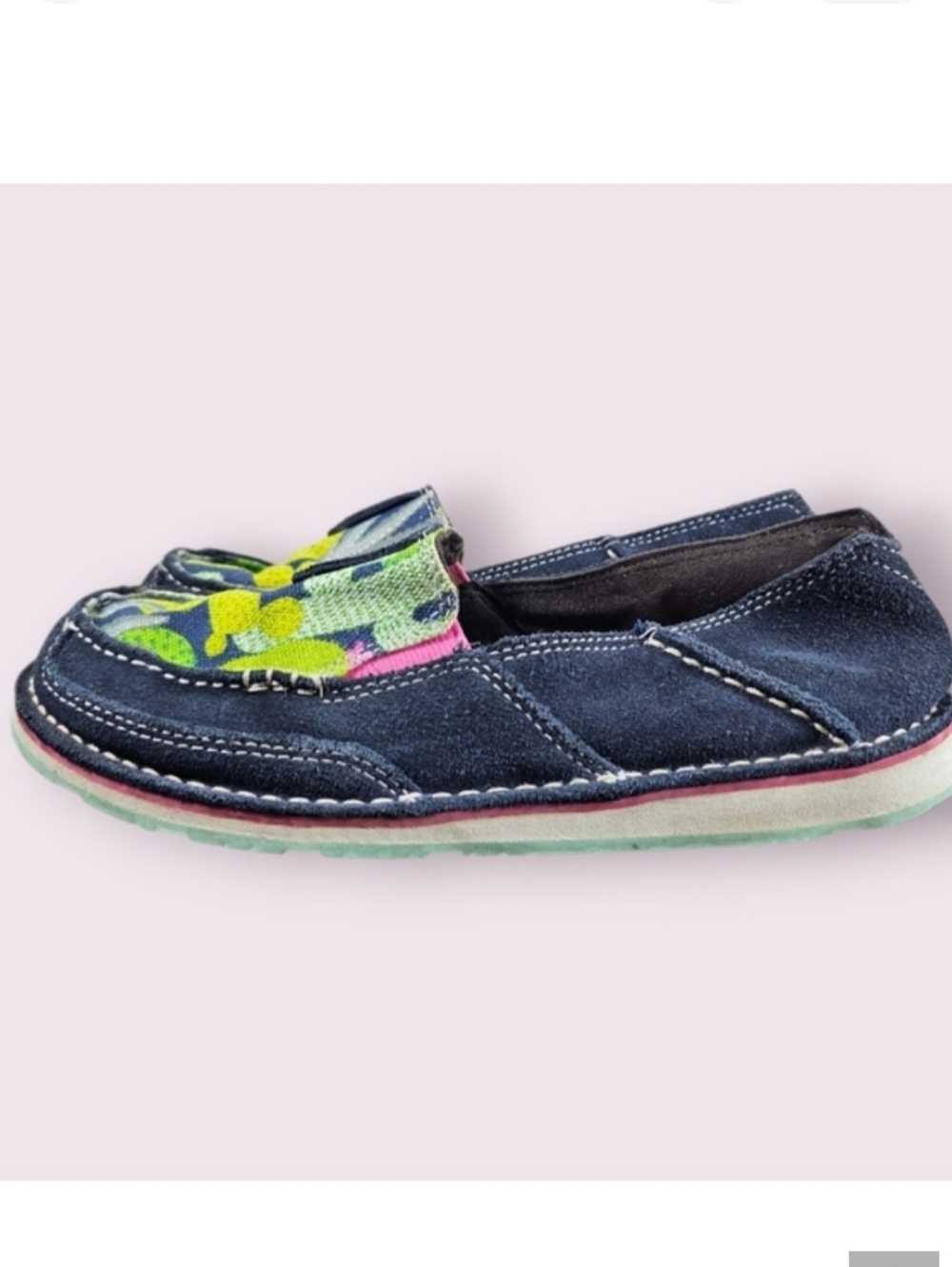 Ariat Western Asphalt Gray Suede Cactus Print Cruiser Loafers Moccasins Flats 7